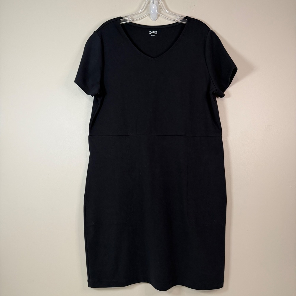 Duluth Trading NoGA Natural Cotton Short Sleeve Dress LG Black Minimalist